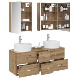 vidaXL Badkamermeubelset 5 st Artisanaal eiken Bewerkt hout en glas
