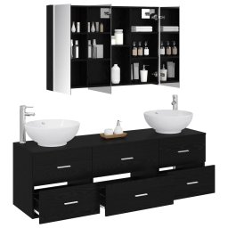 vidaXL Badkamermeubelset 4 st Zwart eiken Bewerkt hout en glas