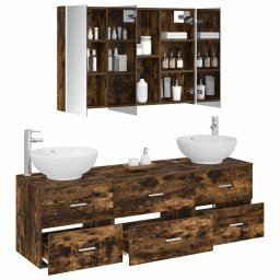 vidaXL Badkamermeubelset 4 st Gerookt eiken Bewerkt hout en glas