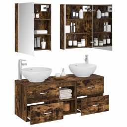 vidaXL Badkamermeubelset 5 st Gerookt eiken Bewerkt hout en glas