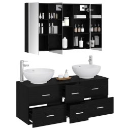 vidaXL Badkamermeubelset 4 st Zwart eiken Bewerkt hout en glas