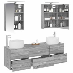 vidaXL Badkamermeubelset 5 st Grijs Sonoma Bewerkt hout en glas