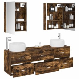 vidaXL Badkamermeubelset 5 st Gerookt eiken Bewerkt hout en glas