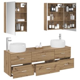 vidaXL Badkamermeubelset 5 st Artisanaal eiken Bewerkt hout en glas