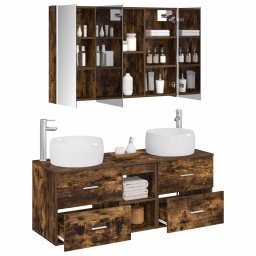 vidaXL Badkamermeubelset 4 st Gerookt eiken Bewerkt hout en glas