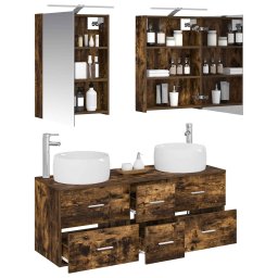 vidaXL Badkamermeubelset 5 st Gerookt eiken Bewerkt hout en glas