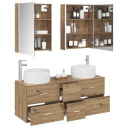 vidaXL Badkamermeubelset 5 st Artisanaal eiken Bewerkt hout en glas