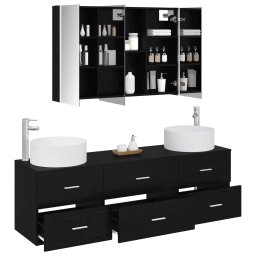 vidaXL Badkamermeubelset 4 st Zwart eiken Bewerkt hout en glas