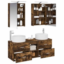 vidaXL Badkamermeubelset 5 st Gerookt eiken Bewerkt hout en glas