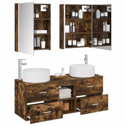 vidaXL Badkamermeubelset 5 st Gerookt eiken Bewerkt hout en glas