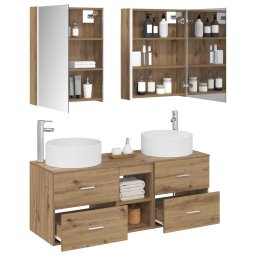 vidaXL Badkamermeubelset 5 st Artisanaal eiken Bewerkt hout en glas
