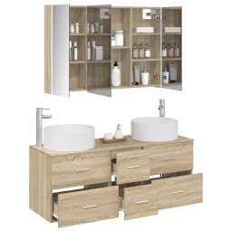 vidaXL Badkamermeubelset 4 st Sonoma Eiken Bewerkt hout en glas