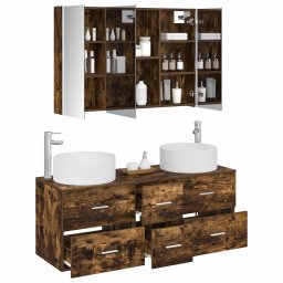 vidaXL Badkamermeubelset 4 st Gerookt eiken Bewerkt hout en glas