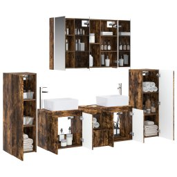 vidaXL Badkamermeubelset 6 st Gerookt eiken Bewerkt hout en glas