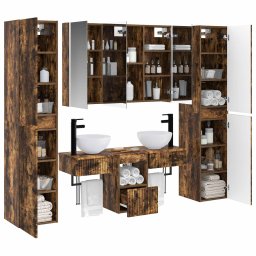vidaXL Badkamermeubelset 6 st Gerookt eiken Bewerkt hout en glas