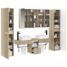 vidaXL Badkamermeubelset 6 st Sonoma Eiken Bewerkt hout en glas