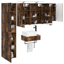 vidaXL Badkamermeubelset 5 st Gerookt eiken Bewerkt hout en glas