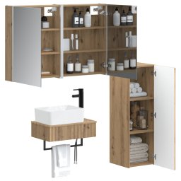 vidaXL Badkamermeubelset 4 st Artisanaal eiken Bewerkt hout en glas