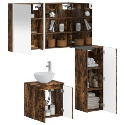 vidaXL Badkamermeubelset 4 st Gerookt eiken Bewerkt hout en glas