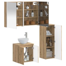 vidaXL Badkamermeubelset 4 st Artisanaal eiken Bewerkt hout en glas
