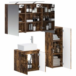 vidaXL Badkamermeubelset 4 st Gerookt eiken Bewerkt hout en glas