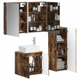 vidaXL Badkamermeubelset 4 st Gerookt eiken Bewerkt hout en glas