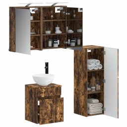 vidaXL Badkamermeubelset 4 st Gerookt eiken Bewerkt hout en glas
