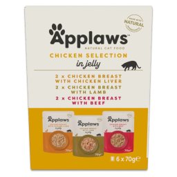 Voordeelpakket: 48x70g Applaws Cat Pouch in Jelly selectie met kip nat kattenvoer