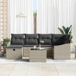 vidaXL Bankstel 7 st Licht Grijs en Grijs poly rattan