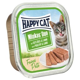 16x100g Happy Cat Minkas Duo Morsels op Paté Schaaltjes Gevogelte & Lam nat kattenvoer