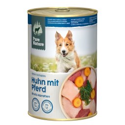 6x 400g Pure Nature Adult Paard & Kip Hondenvoer Nat