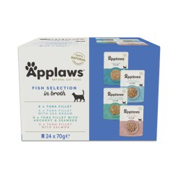 24x70g Visselectie (4 varianten) Applaws Cat Natural Visselectie in bouillon nat kattenvoer