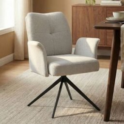 LUMZ Grijsbeige stoel met armleuningen