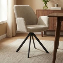 LUMZ Beige eetkamerstoel met armleuningen