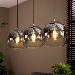 LUMZ Eettafel hanglamp met rookglas bollen zilver