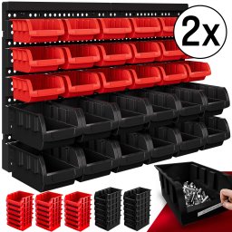 Gereedschapswand Set van 2 Zwart/Rood met elk 30 Stapeldozen