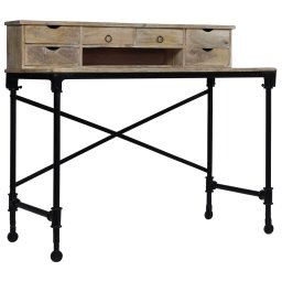 vidaXL Schrijftafel 110x50x96 cm massief mangohout en staal