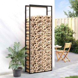 vidaXL Haardhoutrek Matzwart 80x28x222 cm Staal