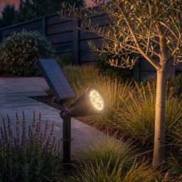 Solar wandspot highlight voor wandmontage of grondspies - buitenlamp op zonne energie warm wit