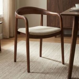 LUMZ Eetkamerstoel walnoot hout met beige zitting