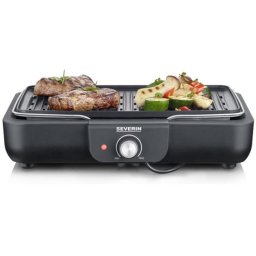 Severin PG 8556 - Electrische Tafel BBQ Grill - 2300 W - 230 °C - Geribbelde grillplaat - Zwart Roestvrijstaal