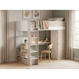 Combinatiebed EVAYA 90x200 cm ivooreik/wit met bureau