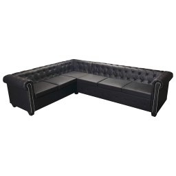 vidaXL Chesterfield Hoekbank 6-Zits Zwart Kunstleer