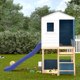 vidaXL Buitenspeelset massief sparrenhout wit en blauw