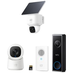 Eufy Bundle SoloCam E30 + Indoor Cam C220 + Doorbell C30 met SD-kaart +Chime IP-camera