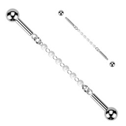 Industrial piercing PVD ketting met 6 parels - zilver