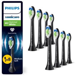 Philips Sonicare W2 Optimal White - Opzetborstels - Verpakking van 8- Zwart - Wittere Tanden - HX6068/88