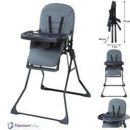 Titaniumbaby Kinderstoel Bistro Charcoal Grey / Eenvoudig reinigbare bekleding / Extra afneembaar eetblad / Verstelbaar eetblad / Compact inklapbaar design