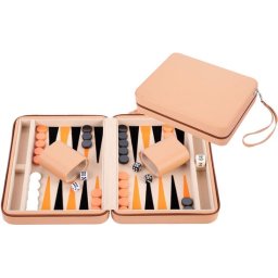 Backgammon 9 inch - Beige, Oranje & Zwart Ingelegd Bord - Beige Zipper - Compact Reisspel - Engelhart