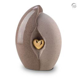 Grote Keramische Urn Bruingrijs-Gouden Hart (3.8 liter)